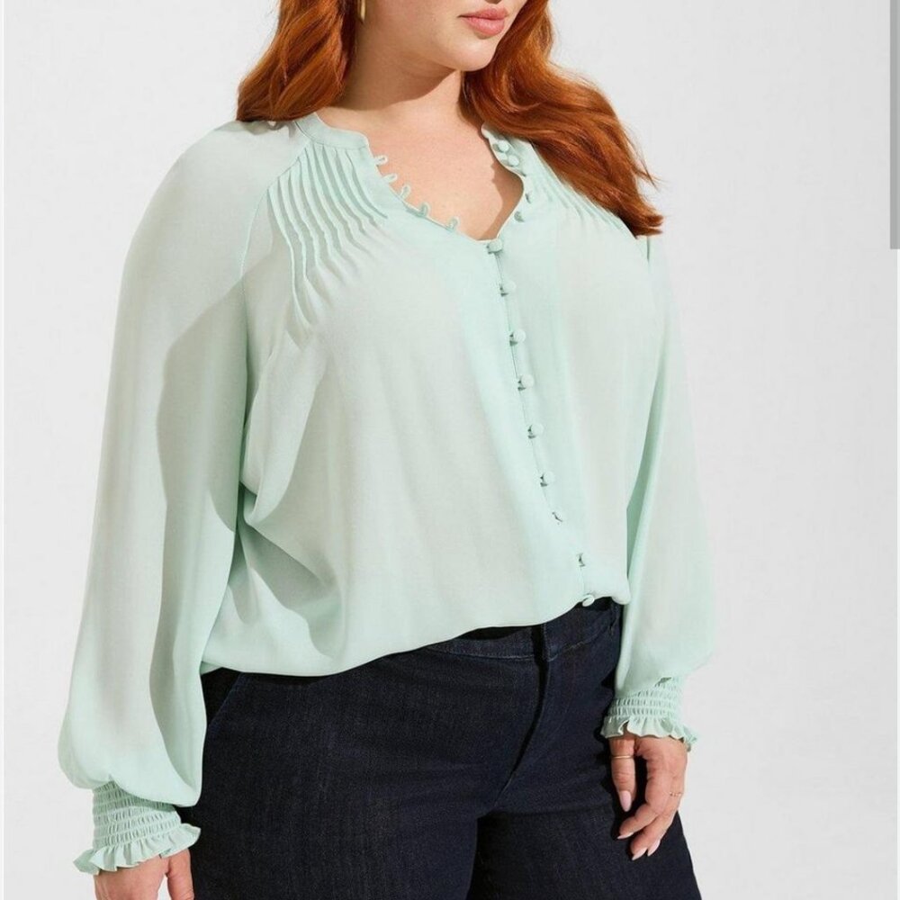 Torrid Georgette Smocked Blouson Sleeve Blouse